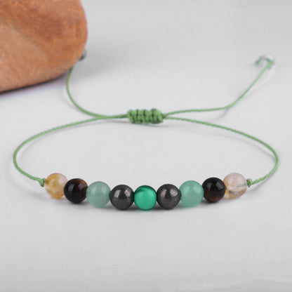 Quartz and Green Beaded Adjustable Bracelet, bracelet for women, everyday style, front view