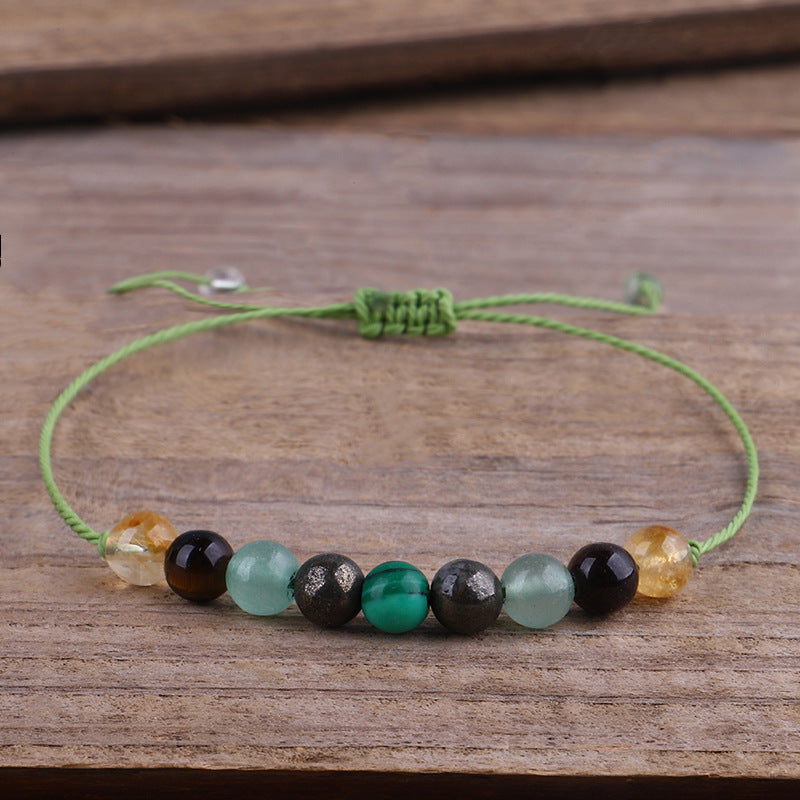 Quartz and Green Beaded Adjustable Bracelet, bracelet for women, everyday style, detail close-up