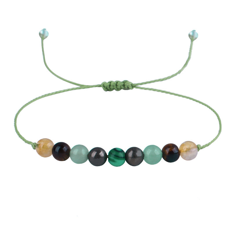 Quartz and Green Beaded Adjustable Bracelet, bracelet for women, everyday style, side view