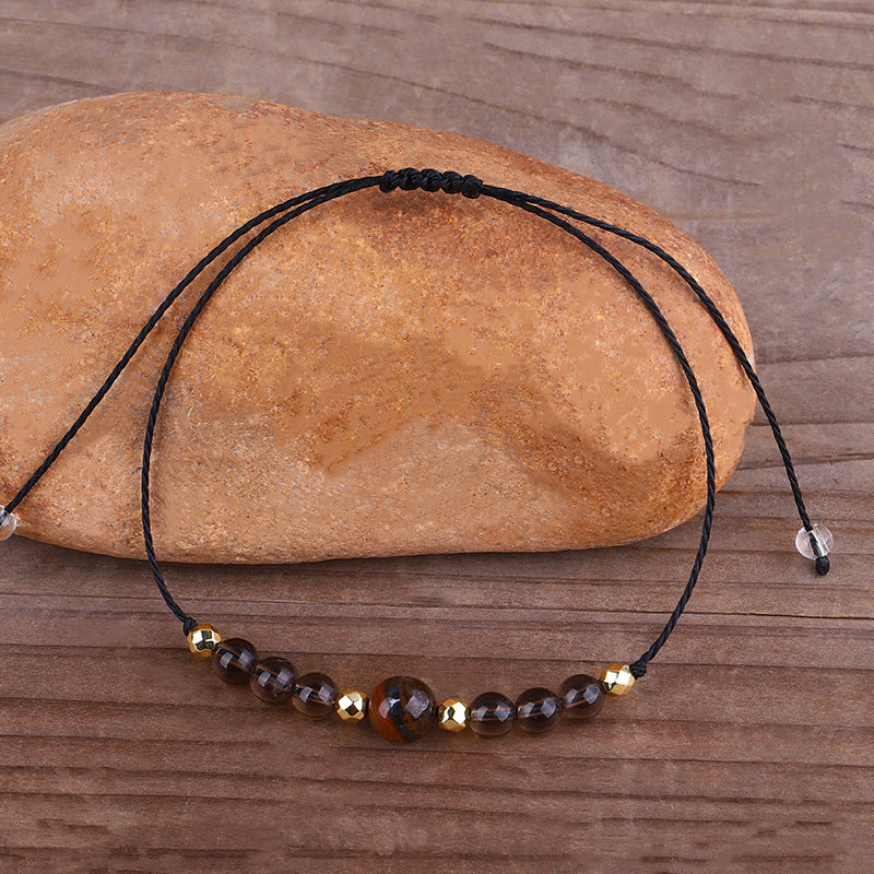 Quartz and 18K Gold-Plated Beaded Adjustable Bracelet, gold bracelet for women, vintage-inspired design, front view