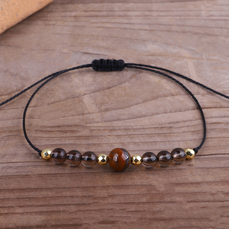 Quartz and 18K Gold-Plated Beaded Adjustable Bracelet, gold bracelet for women, vintage-inspired design, detail close-up