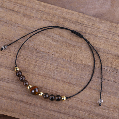 Quartz and 18K Gold-Plated Beaded Adjustable Bracelet, gold bracelet for women, vintage-inspired design, lifestyle look