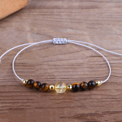 Quartz and Yellow Beaded Adjustable Bracelet, bracelet for women, everyday style, front view