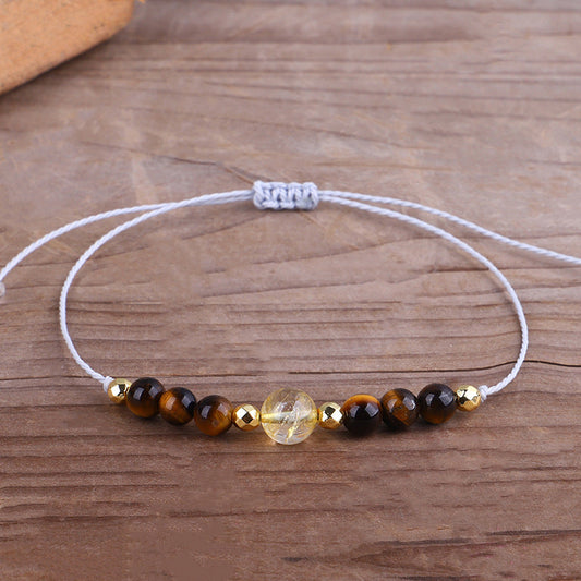 Quartz and Yellow Beaded Adjustable Bracelet, bracelet for women, everyday style, front view