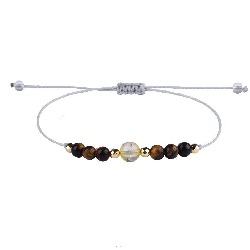 Quartz and Yellow Beaded Adjustable Bracelet, bracelet for women, everyday style, side view
