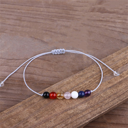 Multicolor Quartz and White Beaded Adjustable Bracelet, bracelet for women, dainty minimalist design, detail close-up