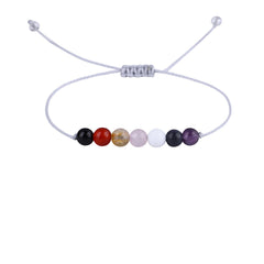 Multicolor Quartz & White Beaded Adjustable Bracelet