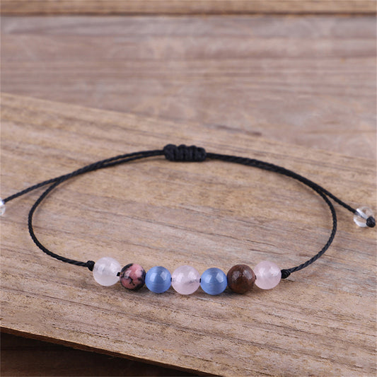 Quartz and Black Beaded Adjustable Bracelet, bracelet for women, elegant gift for her, front view