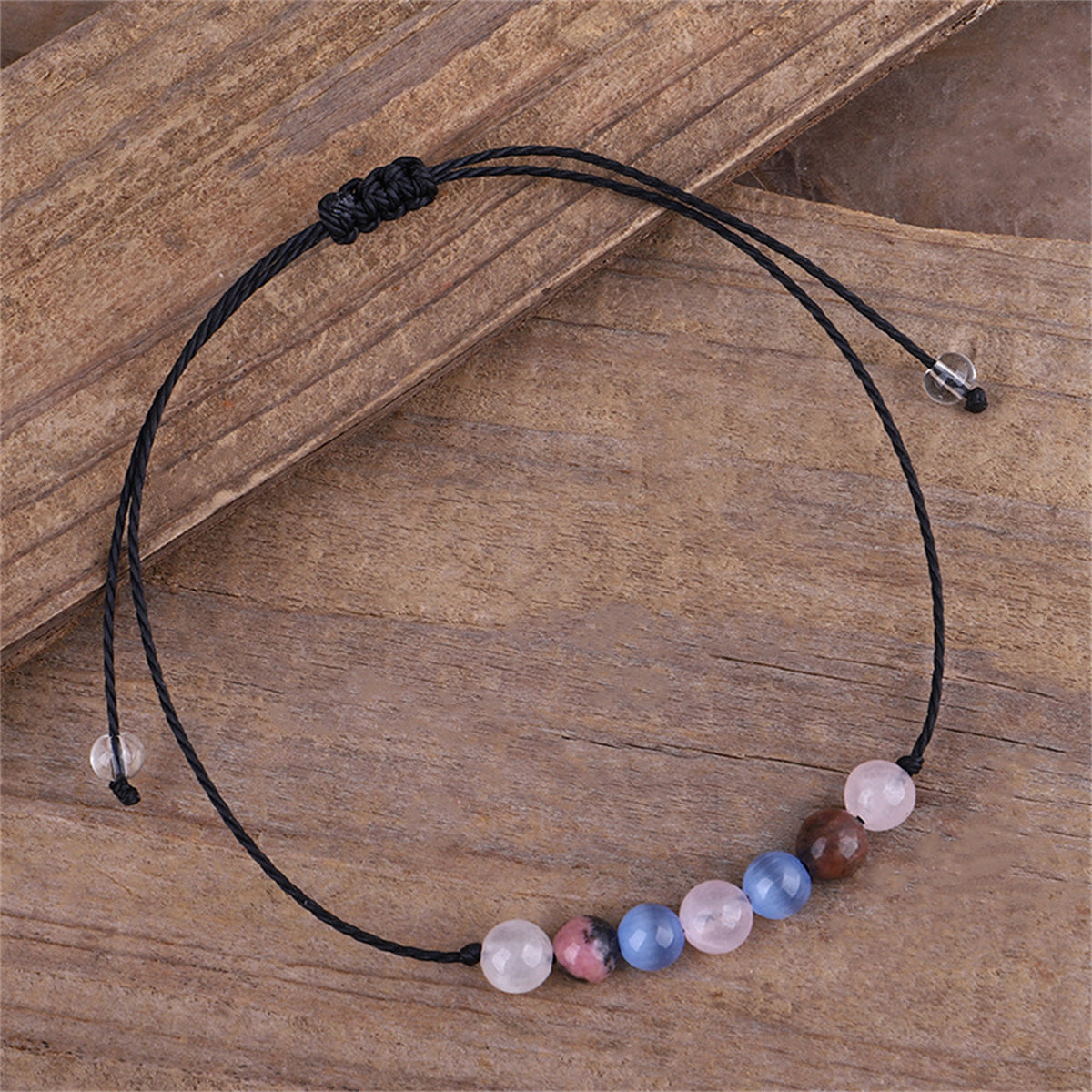 Quartz and Black Beaded Adjustable Bracelet, bracelet for women, botanical inspired, lifestyle look