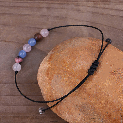 Quartz and Black Beaded Adjustable Bracelet, bracelet for women, botanical inspired, styled look