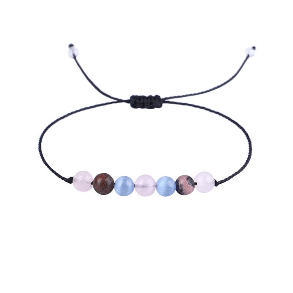 Quartz & Black Beaded Adjustable Bracelet
