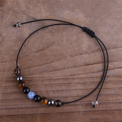 Quartz and Black Beaded Adjustable Bracelet, bracelet for women, vintage-inspired design, detail close-up