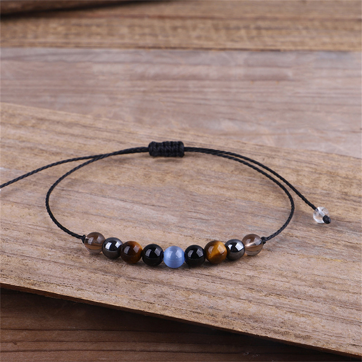 Quartz & Black Beaded Adjustable Bracelet