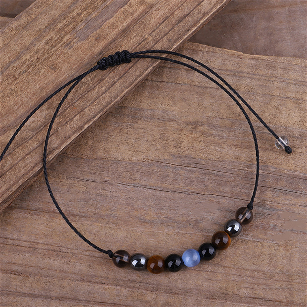 Quartz and Black Beaded Adjustable Bracelet, bracelet for women, vintage-inspired design, styled look
