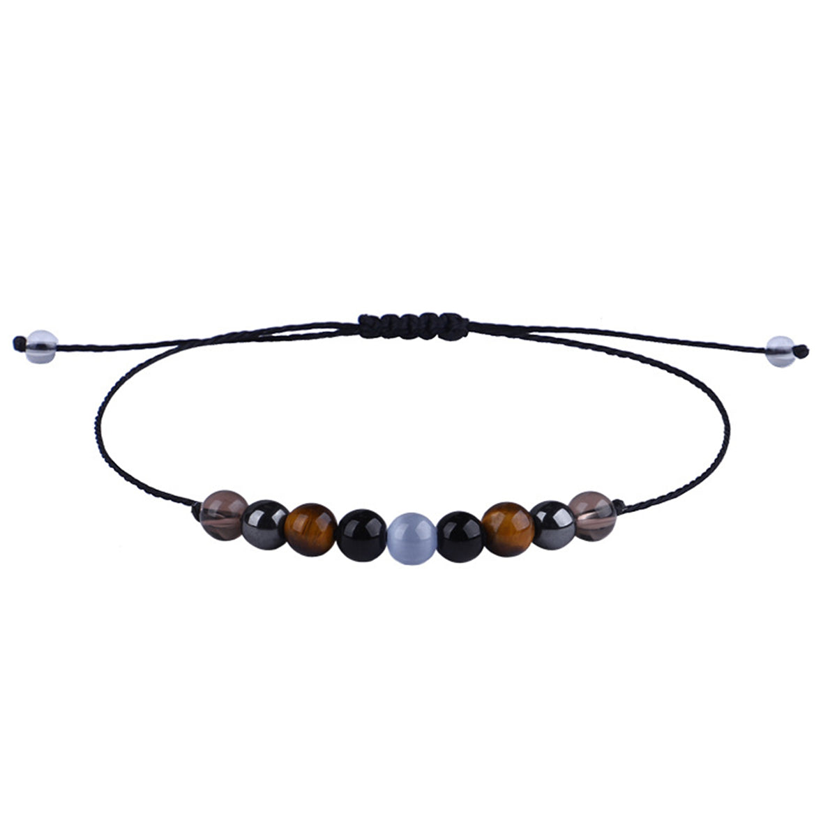 Quartz & Black Beaded Adjustable Bracelet