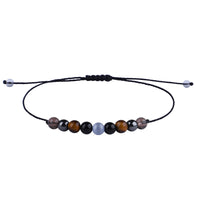 Quartz & Black Beaded Adjustable Bracelet