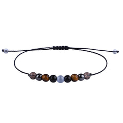 Quartz & Black Beaded Adjustable Bracelet