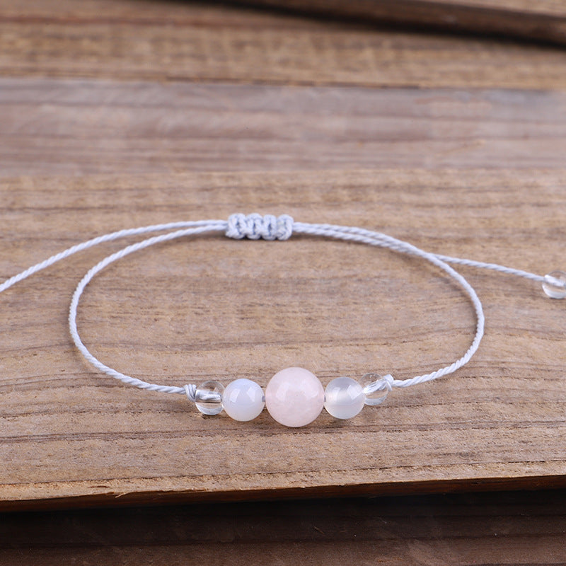 Pink Quartz and White Beaded Adjustable Bracelet, bracelet for women, everyday style, front view