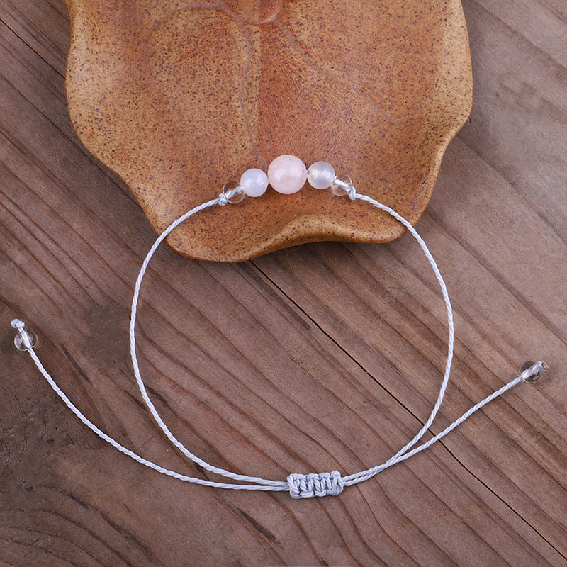 Pink Quartz and White Beaded Adjustable Bracelet, bracelet for women, everyday style, detail close-up