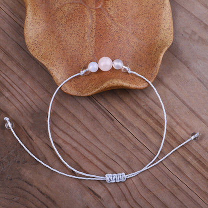 Pink Quartz and White Beaded Adjustable Bracelet, bracelet for women, everyday style, detail close-up