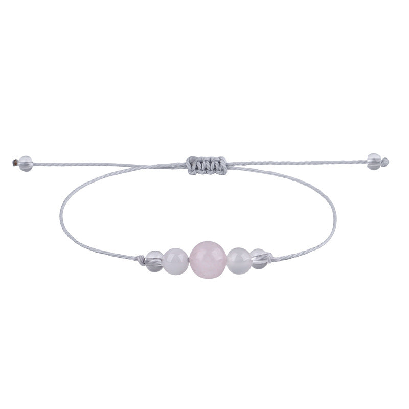 Pink Quartz and White Beaded Adjustable Bracelet, bracelet for women, everyday style, side view