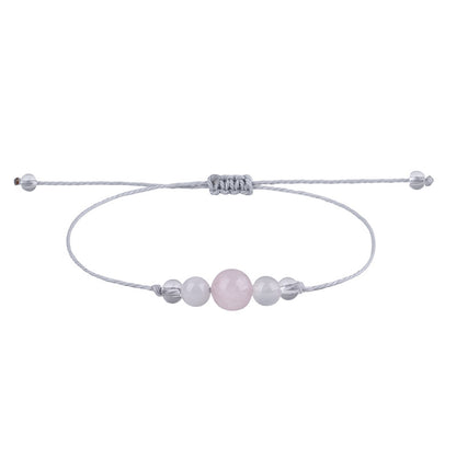 Pink Quartz and White Beaded Adjustable Bracelet, bracelet for women, everyday style, side view