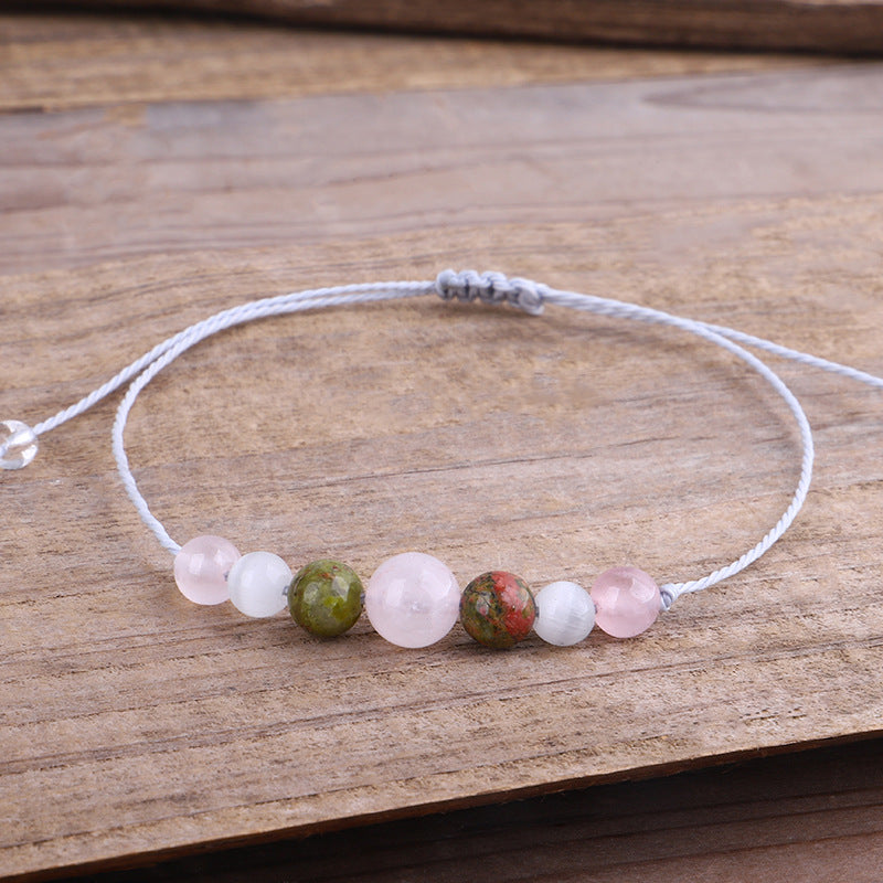 Green Quartz and White Beaded Adjustable Bracelet, bracelet for women, elegant gift for her, front view