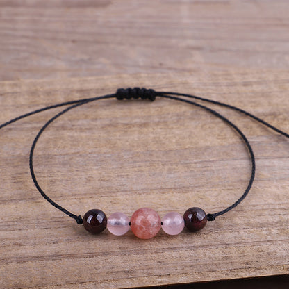 Black and Pink Quartz Beaded Adjustable Bracelet, bracelet for women, vintage-inspired design, front view