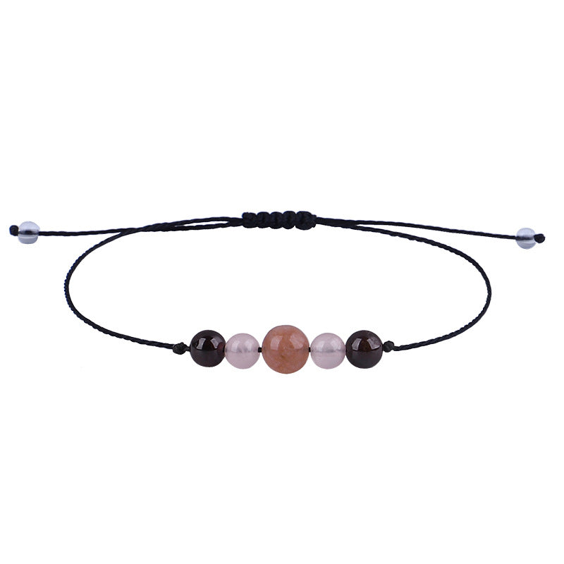 Black and Pink Quartz Beaded Adjustable Bracelet, bracelet for women, vintage-inspired design, side view
