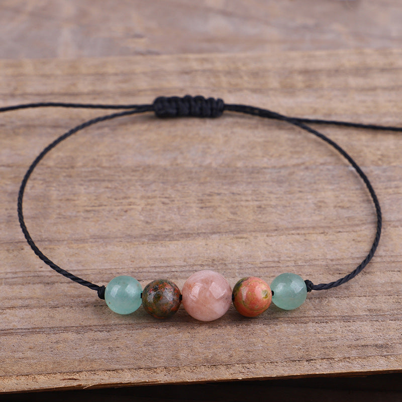 Green and Pink Quartz Beaded Adjustable Bracelet, bracelet for women, everyday style, front view