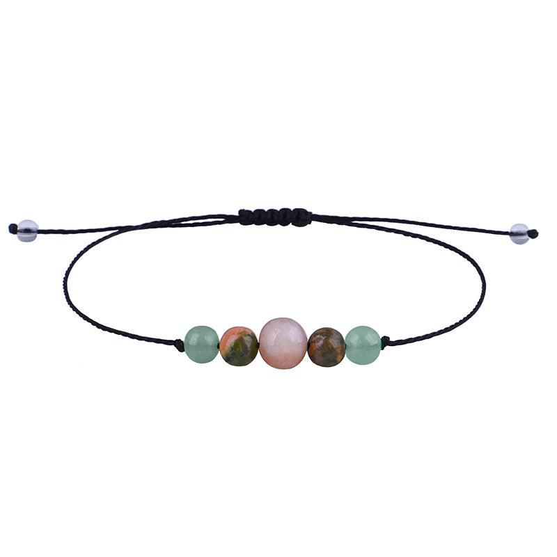 Green and Pink Quartz Beaded Adjustable Bracelet, bracelet for women, everyday style, side view