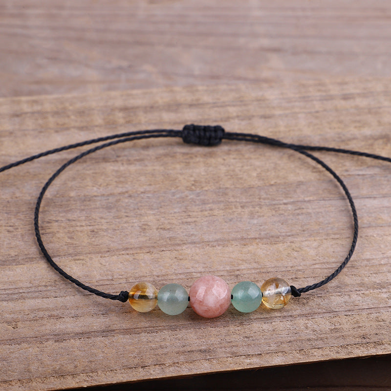 Yellow and Pink Quartz Beaded Adjustable Bracelet, bracelet for women, everyday style, front view