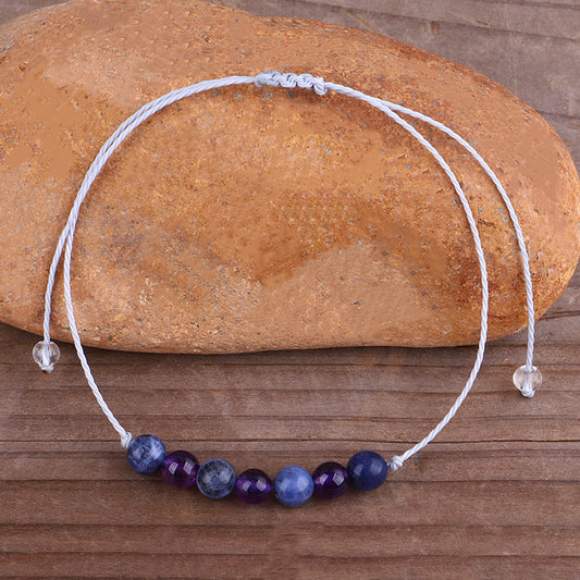Purple Quartz and White Beaded Adjustable Bracelet, bracelet for women, elegant gift for her, front view