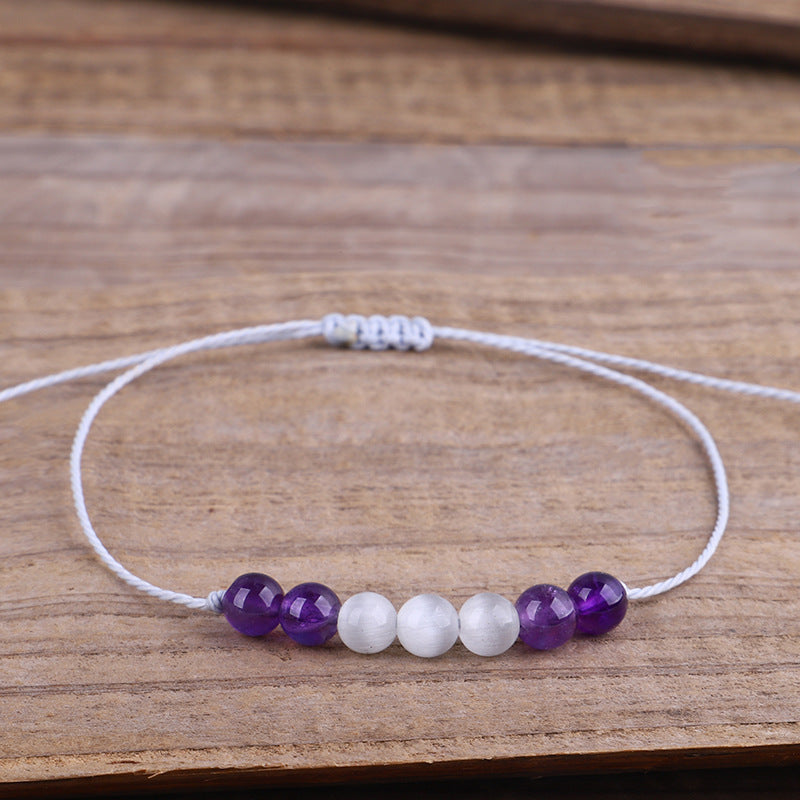 Purple and White Quartz Beaded Adjustable Bracelet, bracelet for women, botanical inspired, front view
