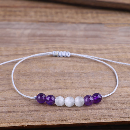Purple and White Quartz Beaded Adjustable Bracelet, bracelet for women, botanical inspired, front view