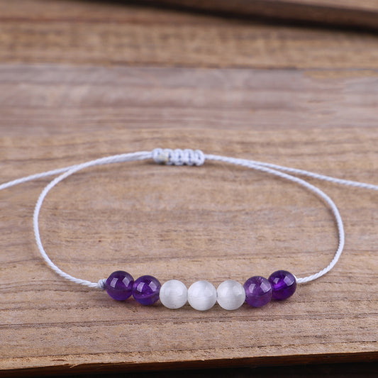 Purple and White Quartz Beaded Adjustable Bracelet, bracelet for women, botanical inspired, front view