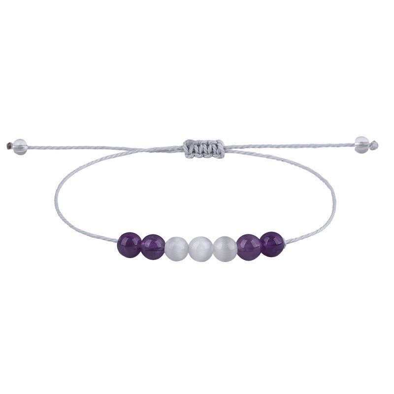 Purple and White Quartz Beaded Adjustable Bracelet, bracelet for women, botanical inspired, side view