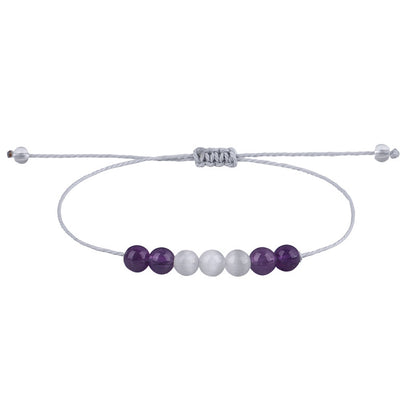 Purple and White Quartz Beaded Adjustable Bracelet, bracelet for women, botanical inspired, side view