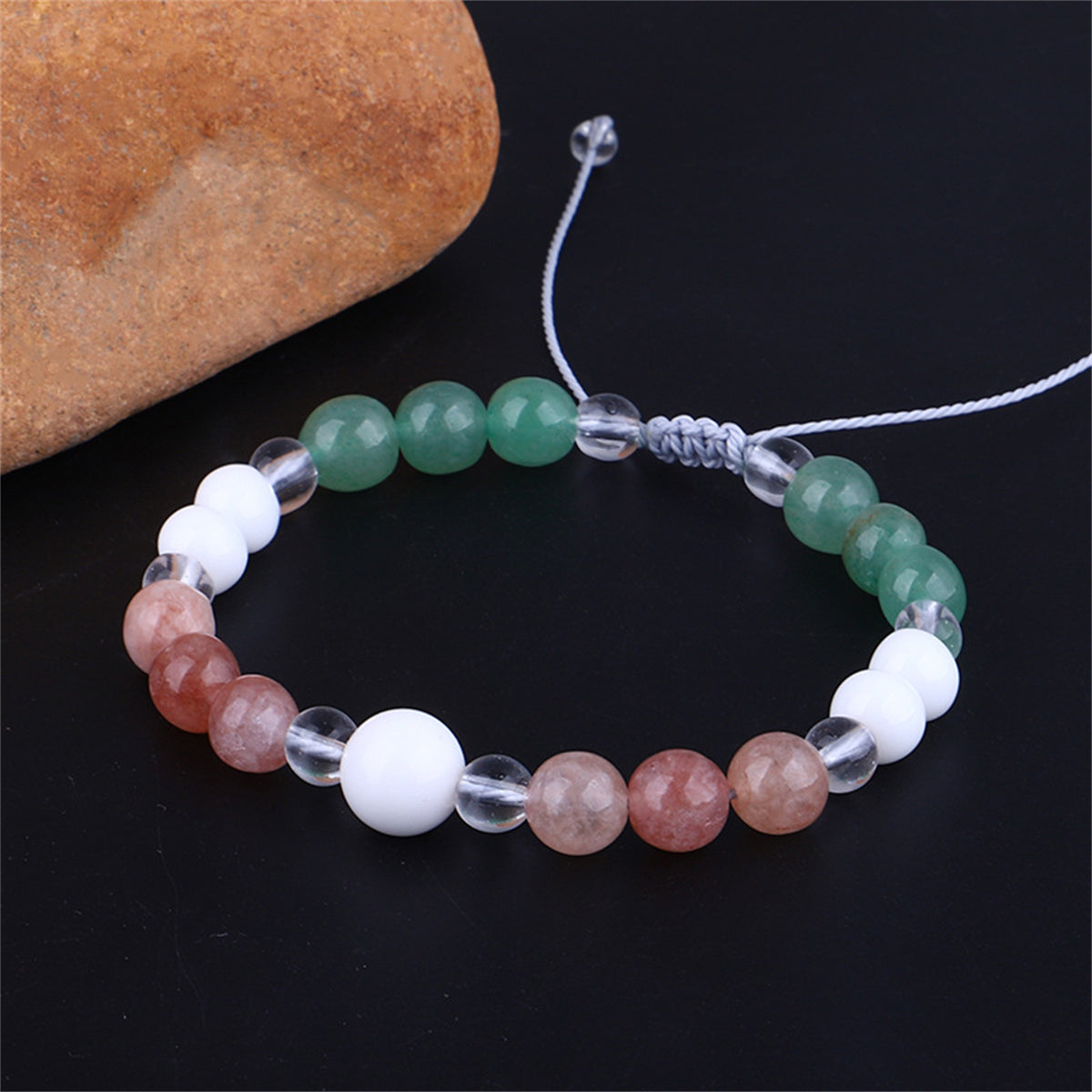 Pink and Green Quartz Adjustable Bracelet, bracelet for women, vintage-inspired design, front view