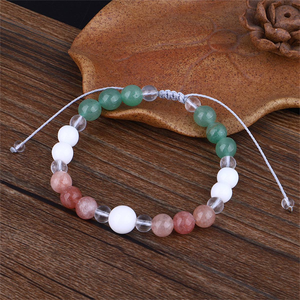 Pink and Green Quartz Adjustable Bracelet, bracelet for women, vintage-inspired design, lifestyle look