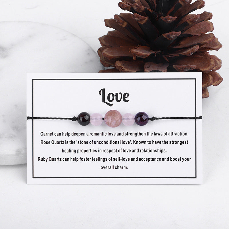Pink Quartz 'Love' Adjustable Bracelet, bracelet for women, dainty minimalist design, front view
