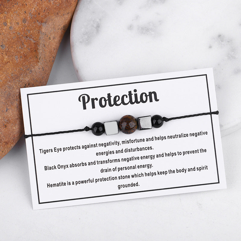 Quartz and Black 'Protection' Adjustable Bracelet, bracelet for women, dainty minimalist design, detail close-up