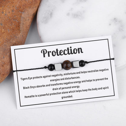 Quartz and Black 'Protection' Adjustable Bracelet, bracelet for women, dainty minimalist design, detail close-up