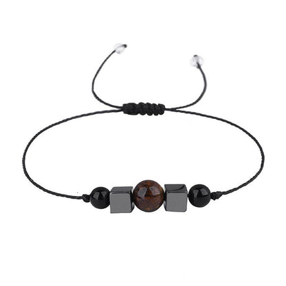 Quartz and Black 'Protection' Adjustable Bracelet, bracelet for women, dainty minimalist design, side view