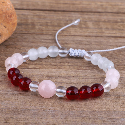 Pink Quartz and Red Beaded Adjustable Bracelet, bracelet for women, elegant gift for her, side view