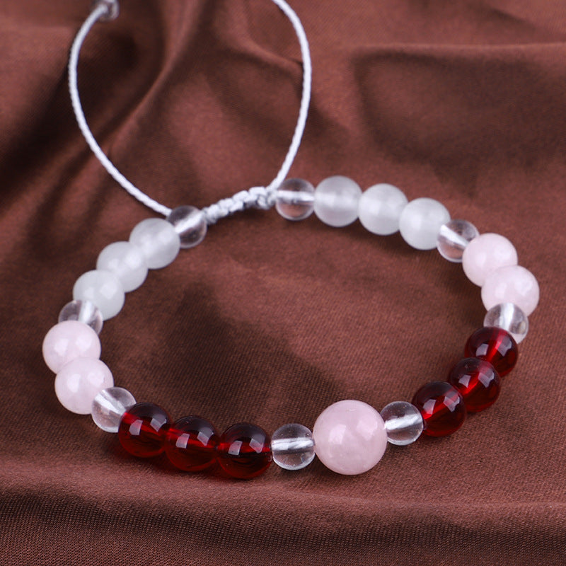 Pink Quartz and Red Beaded Adjustable Bracelet, bracelet for women, elegant gift for her, lifestyle look