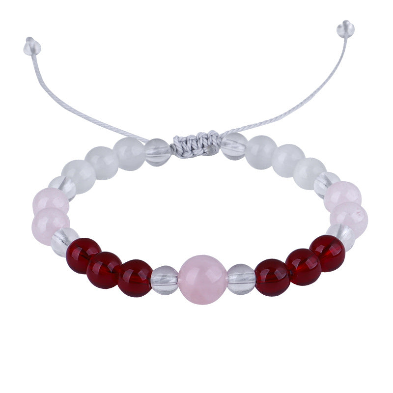 Pink Quartz and Red Beaded Adjustable Bracelet, bracelet for women, elegant gift for her, styled look