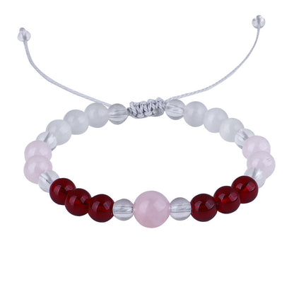 Pink Quartz and Red Beaded Adjustable Bracelet, bracelet for women, elegant gift for her, styled look
