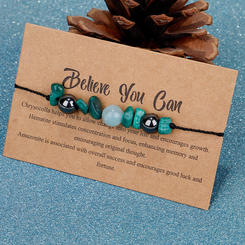Quartz and Green 'Believe You Can' Adjustable Bracelet, bracelet for women, vintage-inspired design, front view