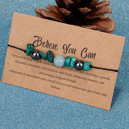 Quartz and Green 'Believe You Can' Adjustable Bracelet, bracelet for women, vintage-inspired design, front view